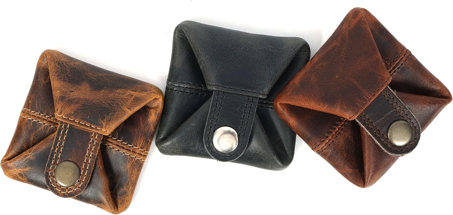 Leather Coin Pouch - Compact Change Holder and Mini Pocket Wallet for Men & Women (Antique Brown)
