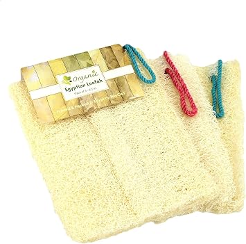 NileCart Loofah Pack of 3 Scrubbies for Body 6 in. Egyptian Loofah Sponge - Natural Exfoliating Body Scrubber Shower Loofah | Body Scrubber Exfoliator Natural loofah Sponge - Luffa for Men and Women