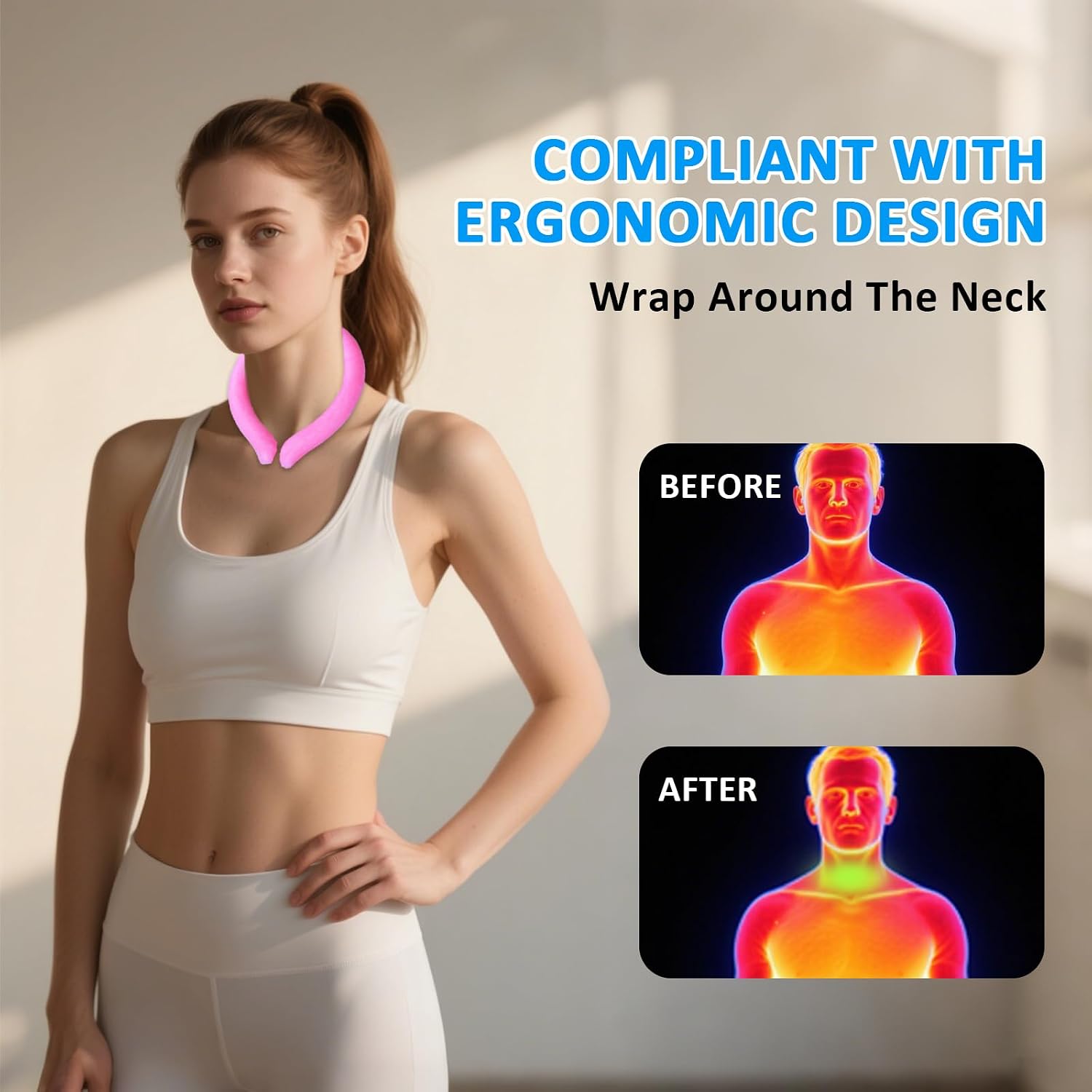 Neck Cooling Tube with Cold Insulated Bag,Reusable 18℃/64℉ Ice Neck Ring Wearable Body Cooler Products for Summer (Pink)