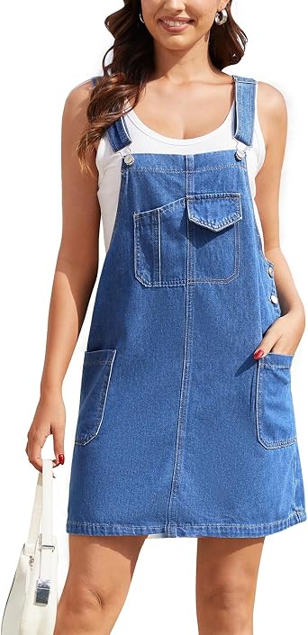 MISS MOLY Womens Denim Overall Dress Casual Loose Adjustable Straps Bib Overalls Jean Dress with Pockets
