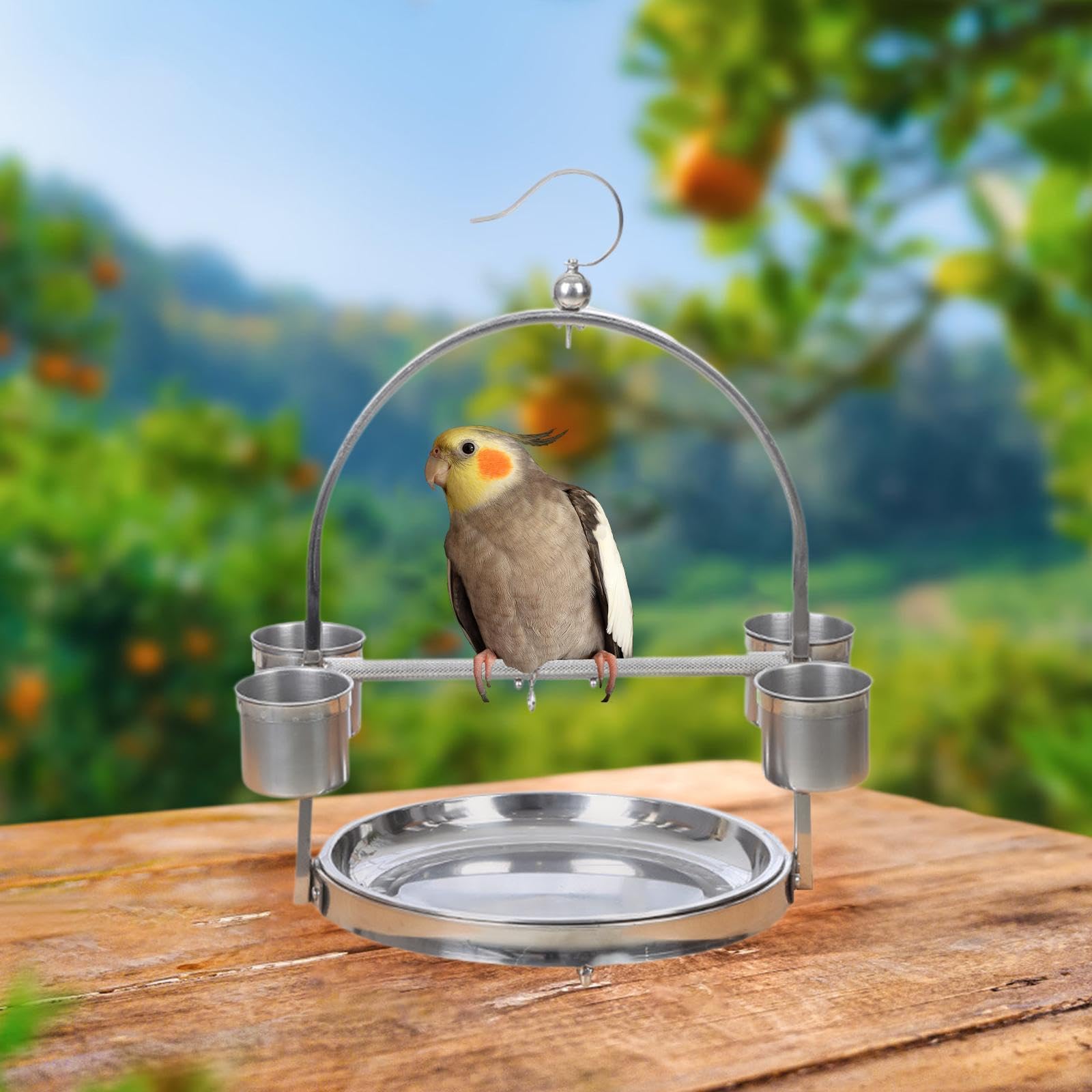 MFMEXUL Stainless Stand with Hook for Parrots and Budgies, 32 x 50 cm