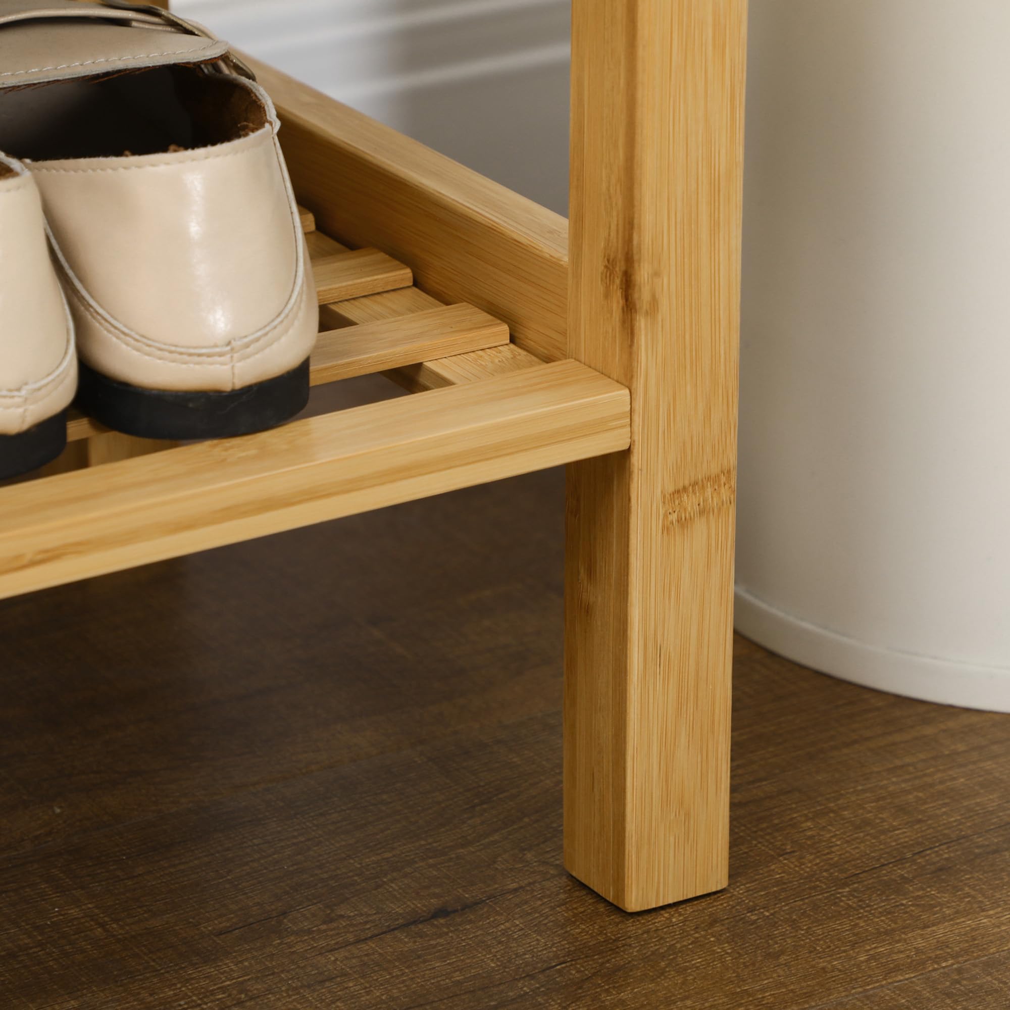 HOMCOM Banco Zapatero de Bambú con Asiento Tapizado 90x30x46 cm Natural