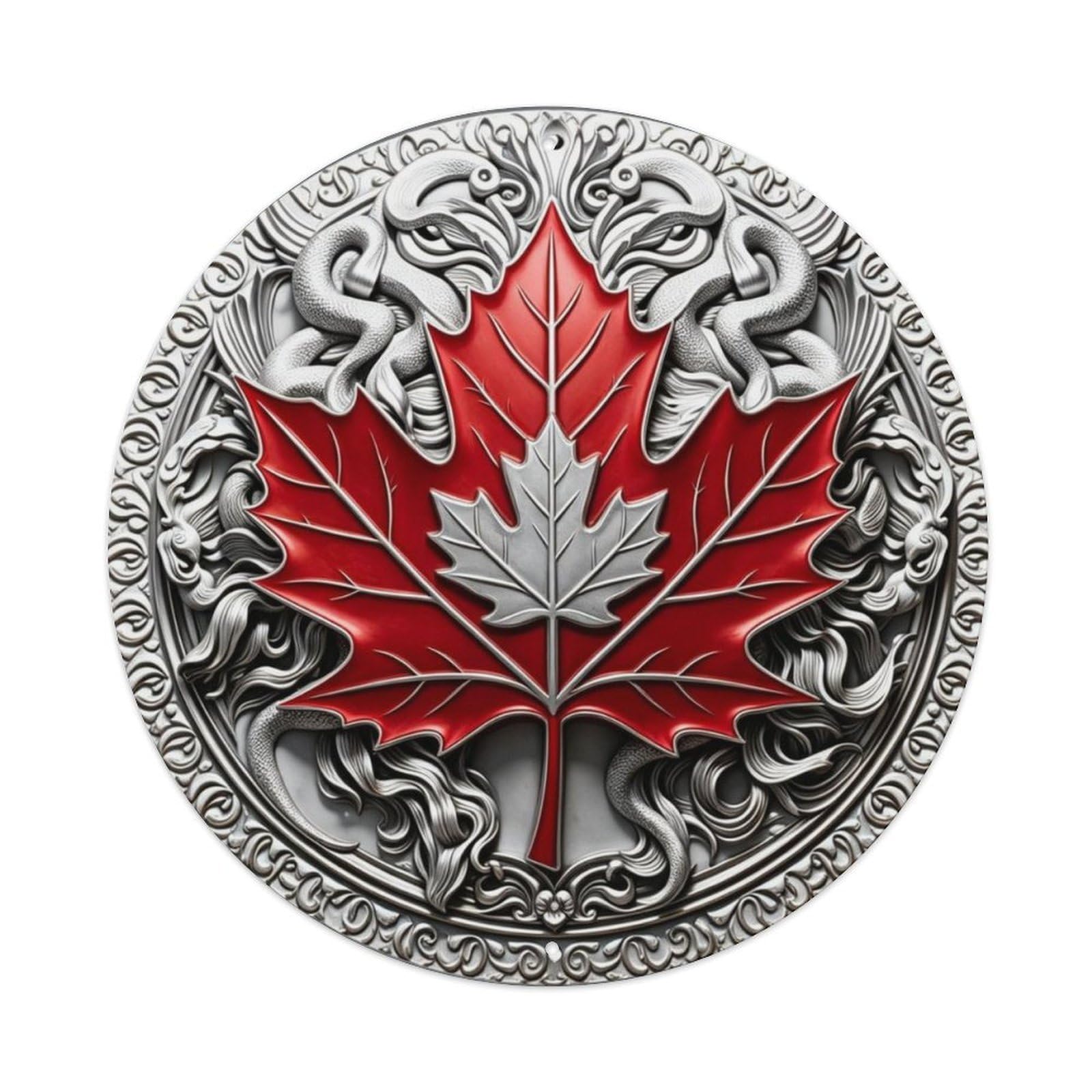 Canadian Patriotic Maple Leaf 3D Embossed Metal Tin Sign Plaque