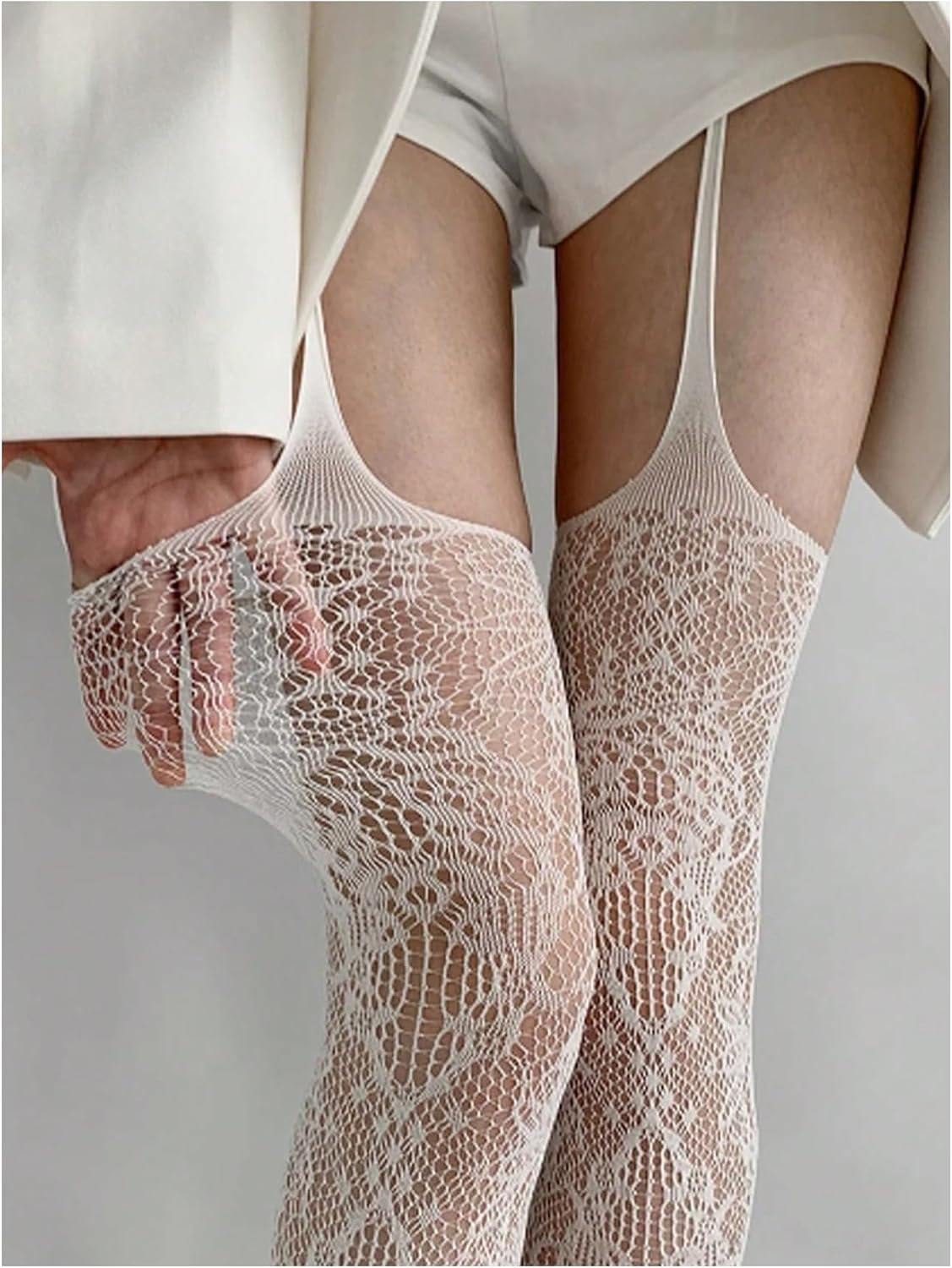 SHENHE Women's Y2K Lace Tights Suspender Pantyhose Sheer Thigh High Garter Stockings