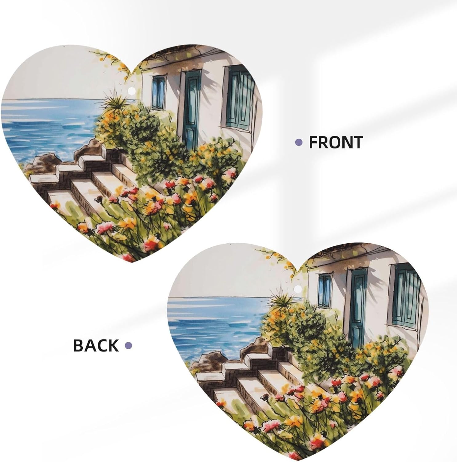 Car Air Fresheners Cards Set of 4 Pieces,Flowers Near House Greek Sea Mirror Pendant Hanging Scented Cards for Wardrobe Bathroom Long-Lasting Auto Aromatherapy Tablets Gifts Car Rearview image 3
