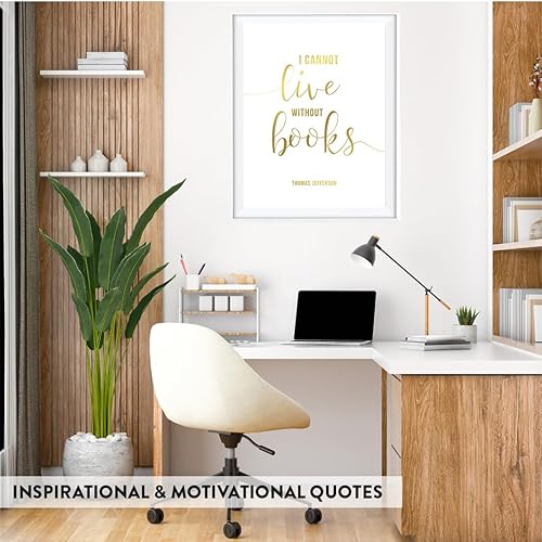 Miniatura 4 de Andaz Press Arte de pared de biblioteca, tinta dorada metálica, No puedo vivir sin libros, Thomas Jefferson, libros de 8.5 x 11 pulgadas, impresión