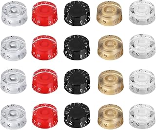 5 Colors 20pcs Clear Digital Electric Guitar Knobs, Premium Acrylic Speed Volume Tone Control Knobs Vintage Pedal Control Knobs for Les Paul Electric Guitar Bass Replacement