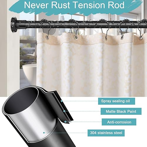Miniatura 2 de Paquete de 2 barras de cortina para ventana de 72 a 144 pulgadas (6 a 12 pies), barra de cortina resistente negro mate con remates de tapa, barra de