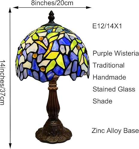 Miniatura 5 de Lámpara azul, lámpara morada, lámpara de glicina, lámpara Tiffany, lámpara de vitral, mini mesita de noche para dormitorio, lámpara de piano de