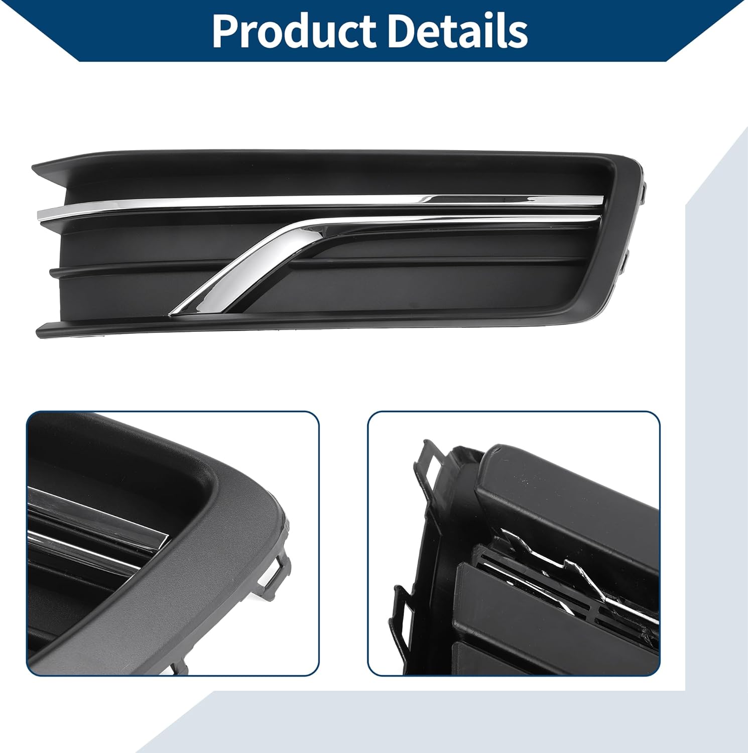 Fog Light Grill Front Lower Bumper Fog Light Cover Inserts No.561854662GRYP for VW Passat 2016-2019 Black,Silver Tone ABS 1 Pc Front Left Car - Image 4