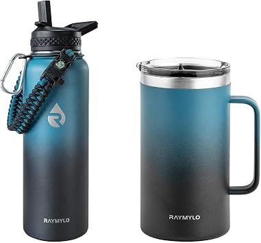 RAYMYLO Insulated Water Bottle 40oz Indigo/Black + Insulated Coffee Mug 24oz Indigo/Black
