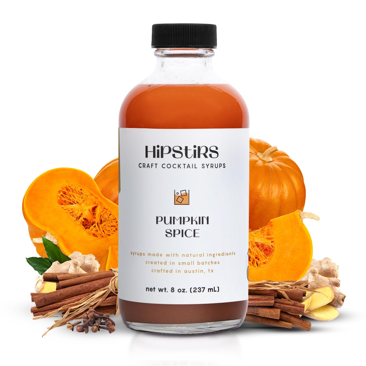 HipStirs Pumpkin Spice Syrup - Our Mix uses Real Ingredients like Pumpkin Puree to Make it a Perfect Spice Latte Mix - Real Infused Syrup (8 Fl Oz)