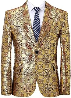 Men's Jacquard Silver Blazer, Wedding Host Emcee Suit, Unique Performance Outfit, Stage Wear for Singers-Yellow-Medium