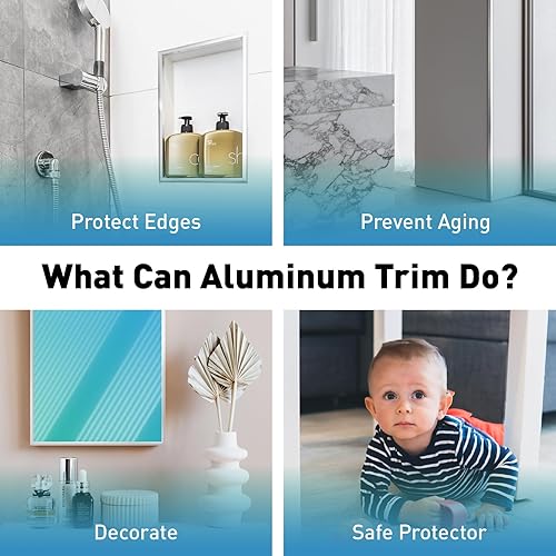 Miniatura 9 de Paquete de 20 molduras de aluminio para azulejos de 12 pulgadas, color plateado mate