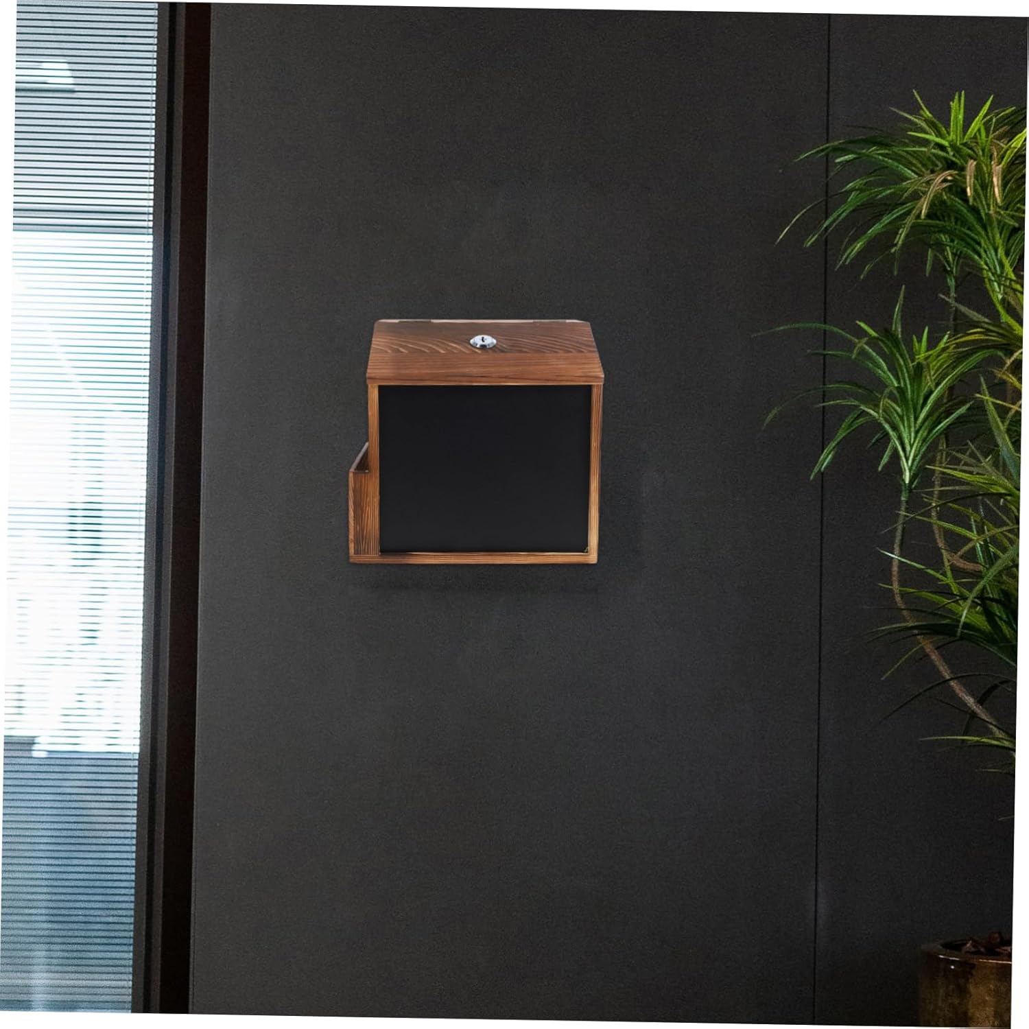 Lurrose Retro Wooden Mailbox Wall Mount Locking Mailbox Vintage Style Multi-use Suggestion Box for Office School