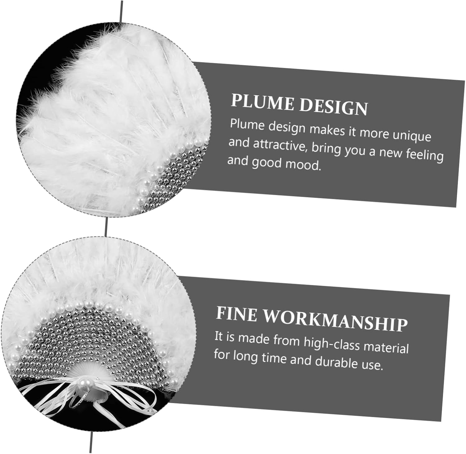 Amosfun 2pcs Wedding Plume Fan Unique Handheld Stage Performance Fan for Women and Rhinestone Bridal Accessory for Weddings Parties and Special Occasions
