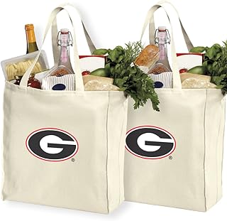 Reusable University of Georgia Shopping Bags or Georgia Bulldogs Grocery Bag 2Pc SET NATURAL COTTON