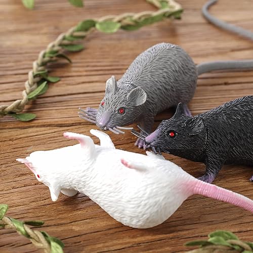 Miniatura 5 de Boao 6 ratas falsas de plástico para Halloween, broma de ratón, ratones falsos de simulación de ratas de goma realistas, accesorios de broma
