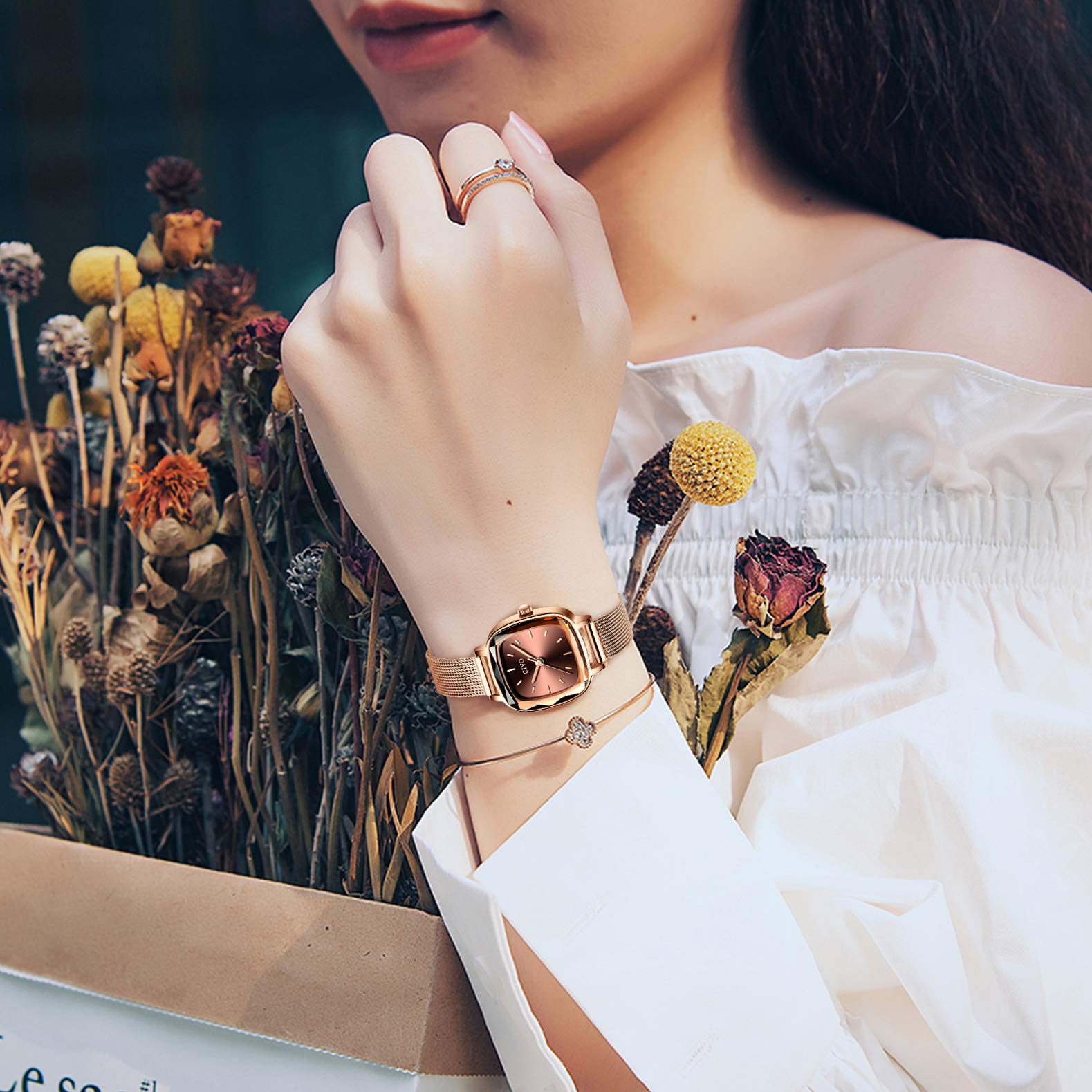 CIVO Montre Femme Rectangle Etanche Analogique Quartz Bracelet Mode Entreprise Élégant Classique