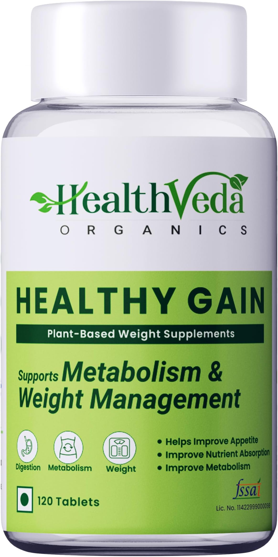 Health Veda Organics Healthy Gain 120 Tablets | Herbal Weight Gain Support | Helps Maintain Healthy Appetite, Metabolism & Strength | For Men & Women