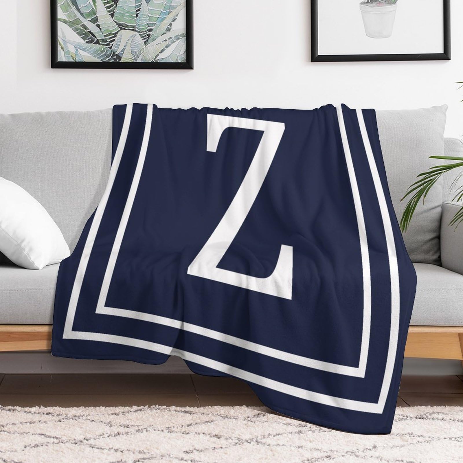 Manta de cama de felpa mullida y acogedora con letra Z con monograma de la letra Z y nombre de la familia, manta personalizada para decoración del hogar para niños, bebés, niñas y adultos,
