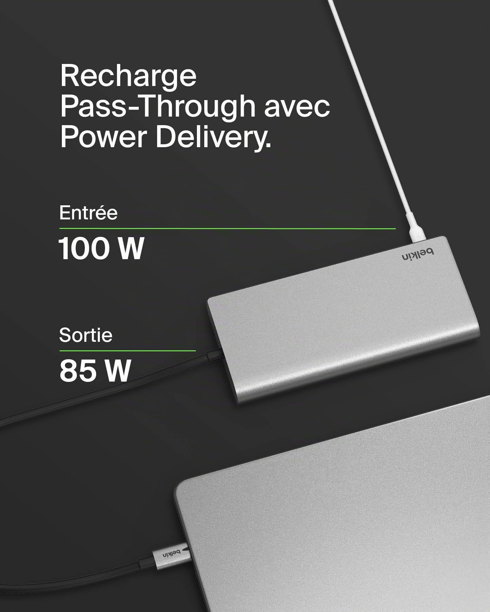 Belkin Connect Station d'accueil USB-C 8-en-1 Dock Core (Affichage Double, Technologie Silicon Motion, Mac, Windows, Chromebook, PD 100 W, Transfert de 10 Gbit/s et Ethernet de 1 Gbit/s, Argent)