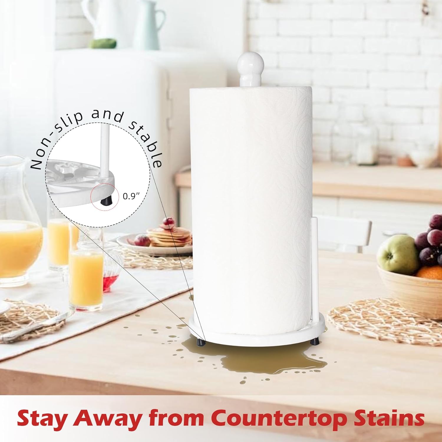 Vintage Cast Iron Paper Towel Holder Countertop - Elegant White Daffodil Pattern Standing Paper Towel Dispenser with Heavy Duty Base for Kitchen Decor