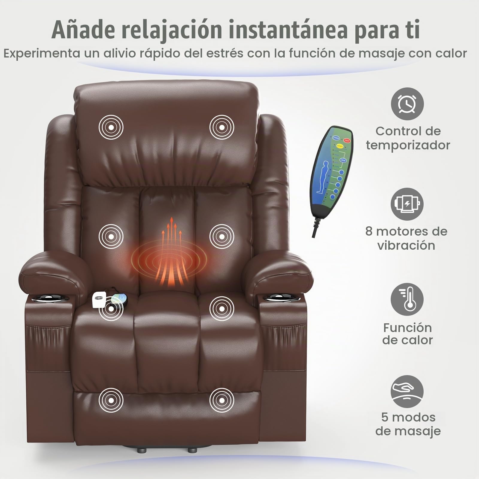 YONISEE Sillon Relax Reclinable 150º Sillón Masaje Con Calefacción, Función Auto-Ayuda (Levanta Personas), Puerto USB+Tipo C, Portavasos Bolsillos Laterales Sillones Reclinables Electricos Butaca Sofa