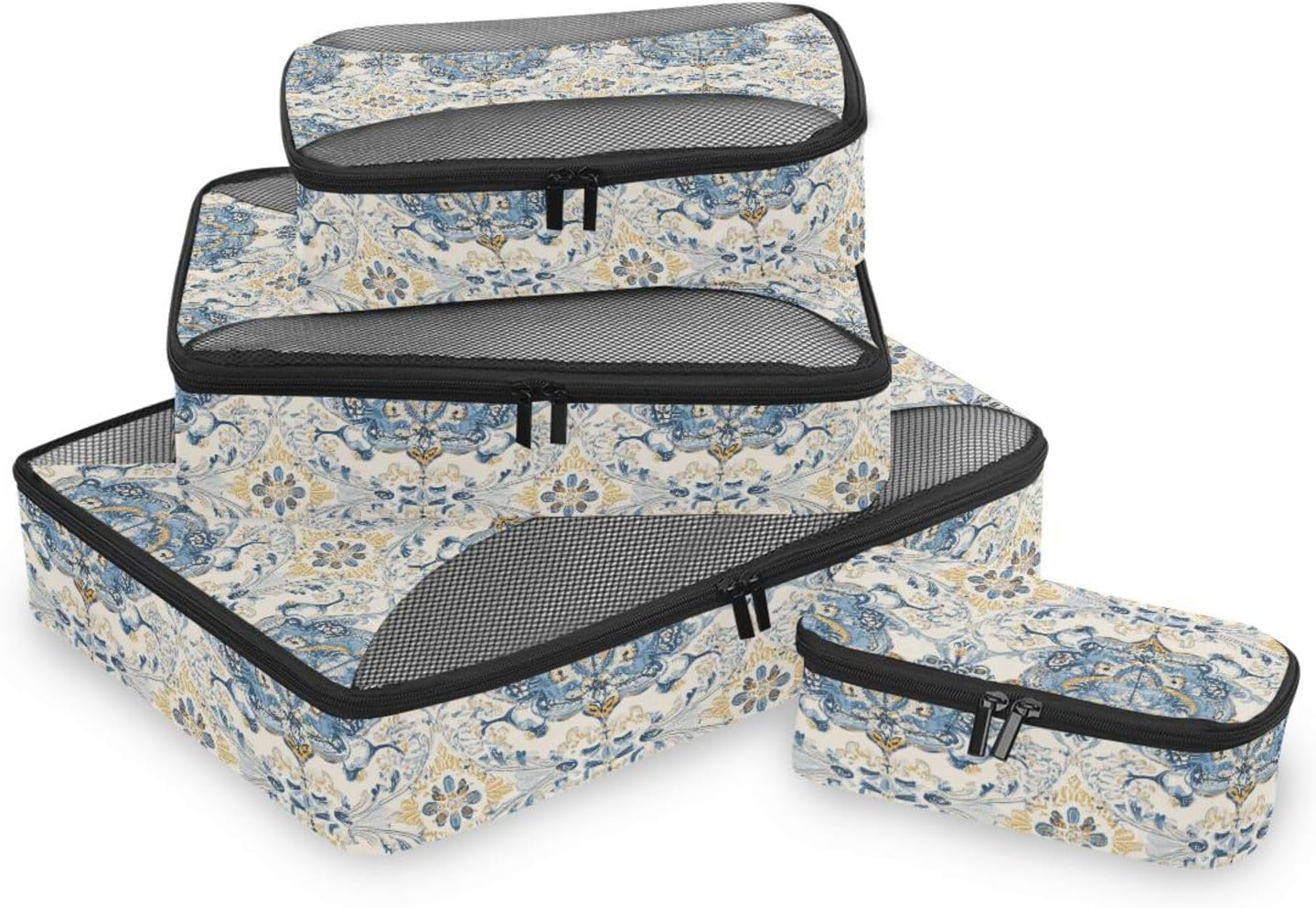 4 Pcs set organizers and storage Mesh Travel Essentials Paisley Glory Blue Seamless Picture Seamless Pattern expandable travel packing cubes