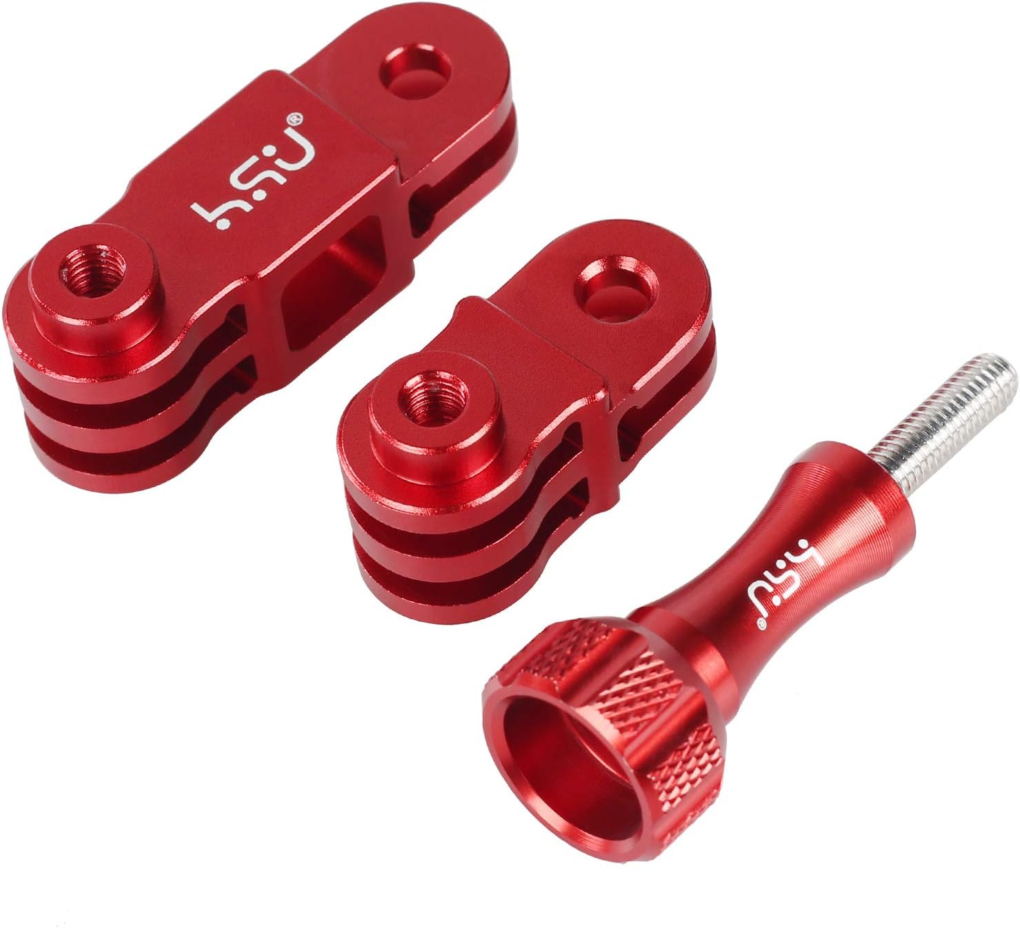 HSU Aluminum Alloy Metal Adjust Arm Straight Joints Mount, Same Direction Straight Joints Mount for Go Pro Hero 13/12/11/10/9/8/7/6/5 Black,Session 5/4, DJI Osmo Action Action Camera and More(Red)