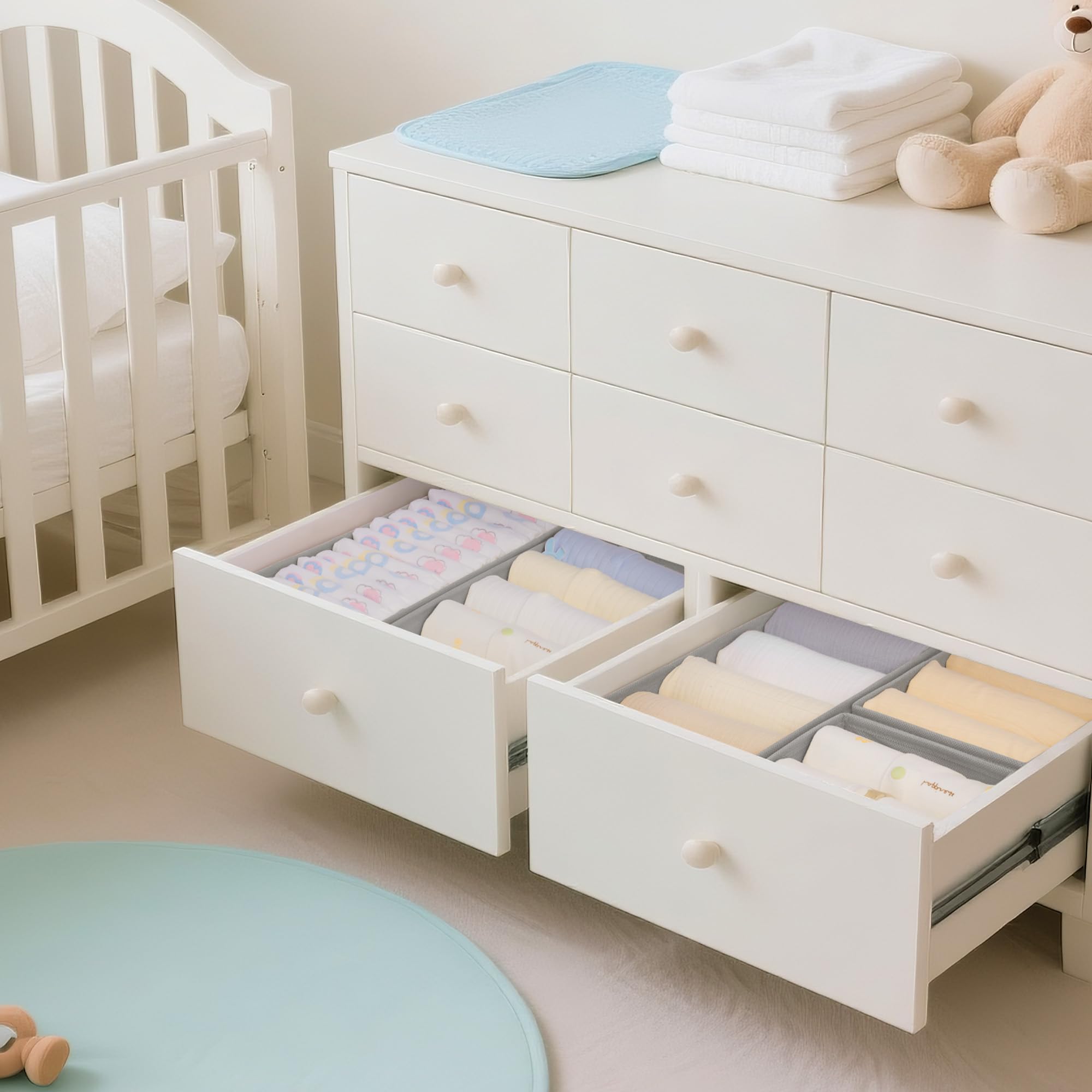Criusia Schubladen-Organizer für Kleidung, 14 Stück, Kommoden-Organizer für Babykleidung, Unterwäsche, Socken, faltbare Schrankorganisation und Aufbewahrung, Trennwände für Kinderzimmer, Schlafzimmer