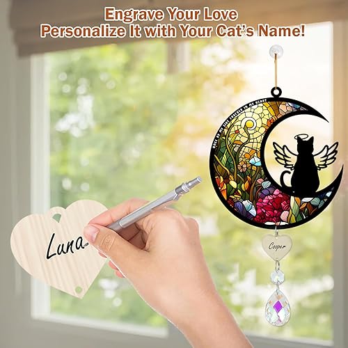 Miniatura 4 de Atrapasoles conmemorativo de gato para ventanas, vitrales, regalo de condolencia de mascotas para conmemorar la pérdida, atrapasoles único de ángel