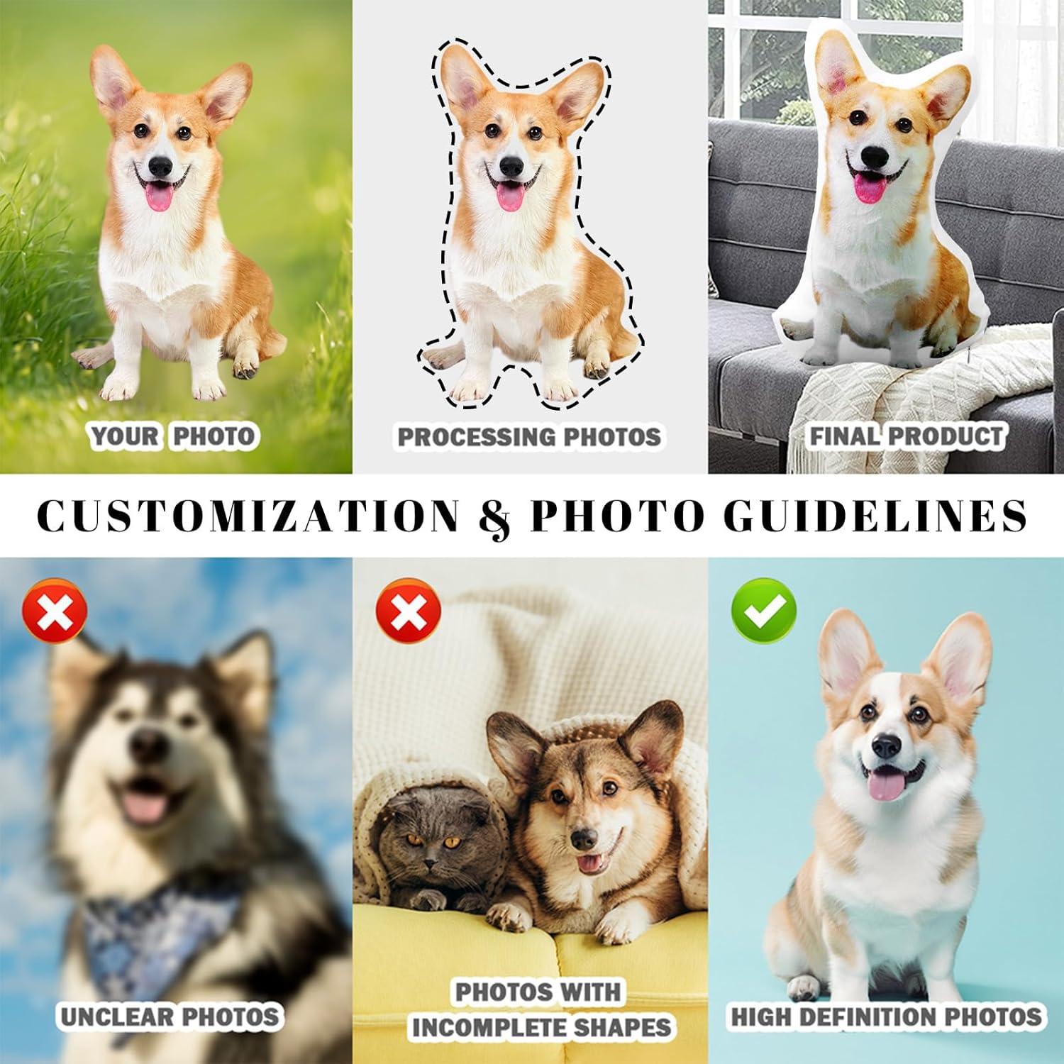 Personalized Photo Pillow Gifts,Custom Pet Pillow Shaped Looks Like Your Dog Cat Picture,Unique Birthday Gifts for Pet Lovers - Double Side 24 Inch