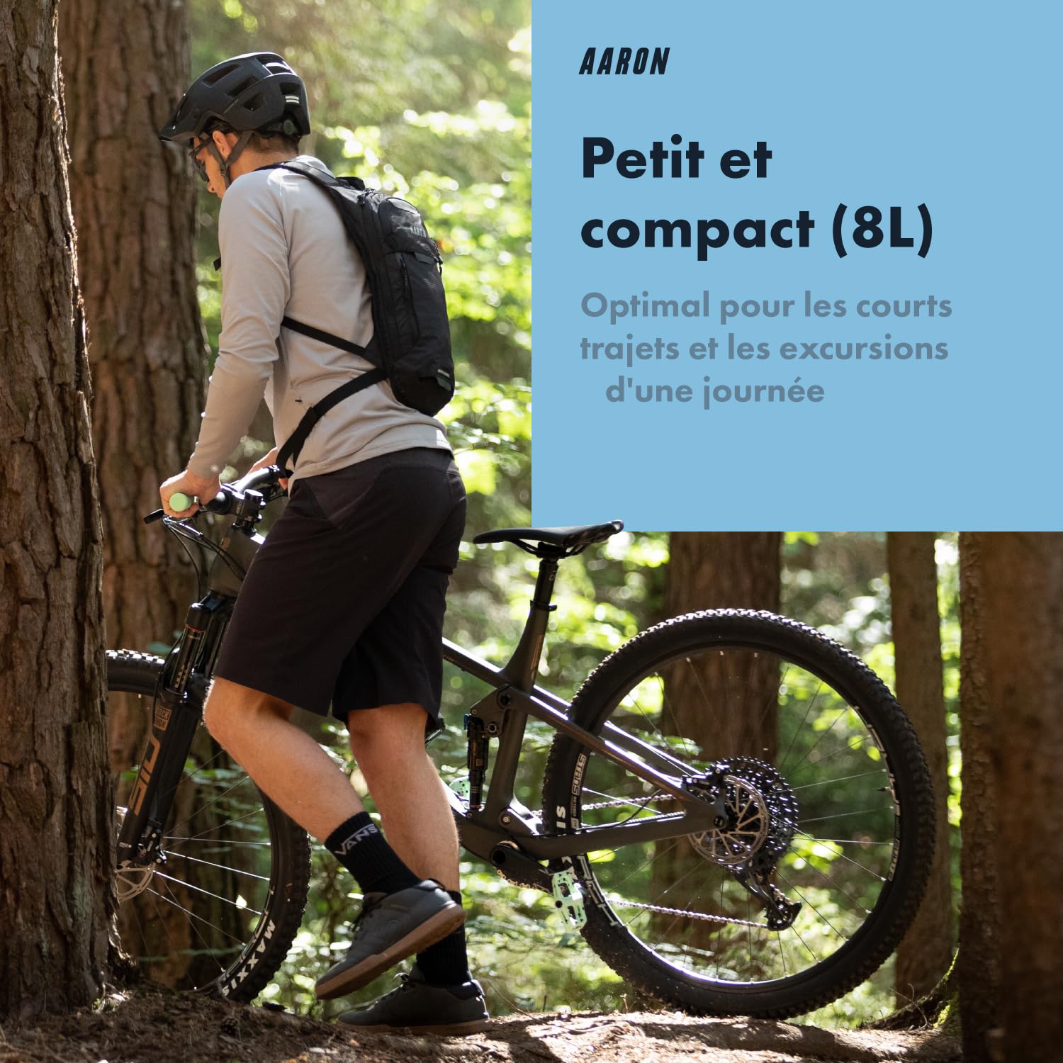 AARON Sac à dos de vélo et sac à dos de ski 8L étanche avec protection contre la pluie, rembourrage dorsal ergonomique pour femmes et hommes Sac à dos de vélo VTT, noir