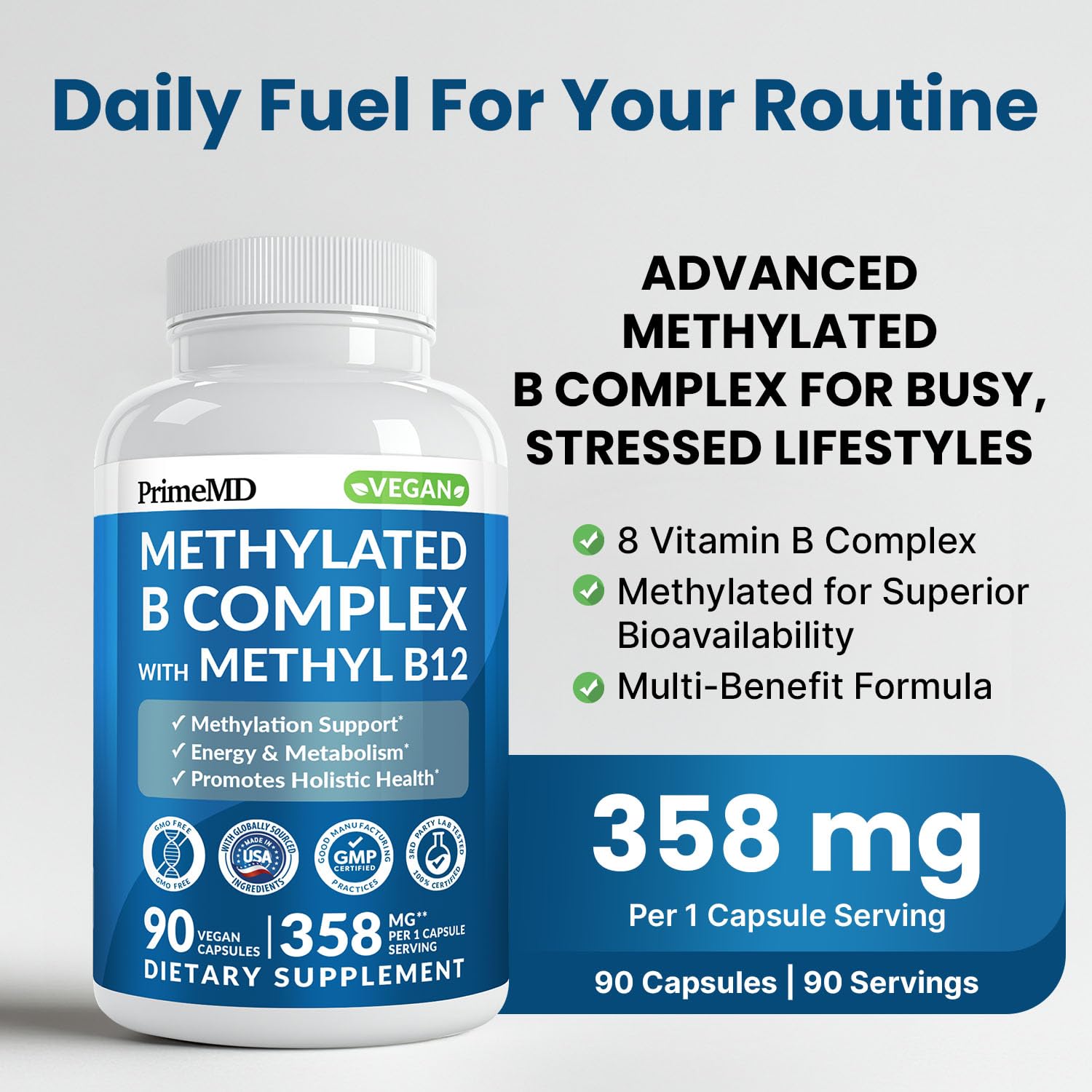 PrimeMD Methylated B Complex, Methylfolate & B12 Methylcobalamin, 90ct — Amazon image 2
