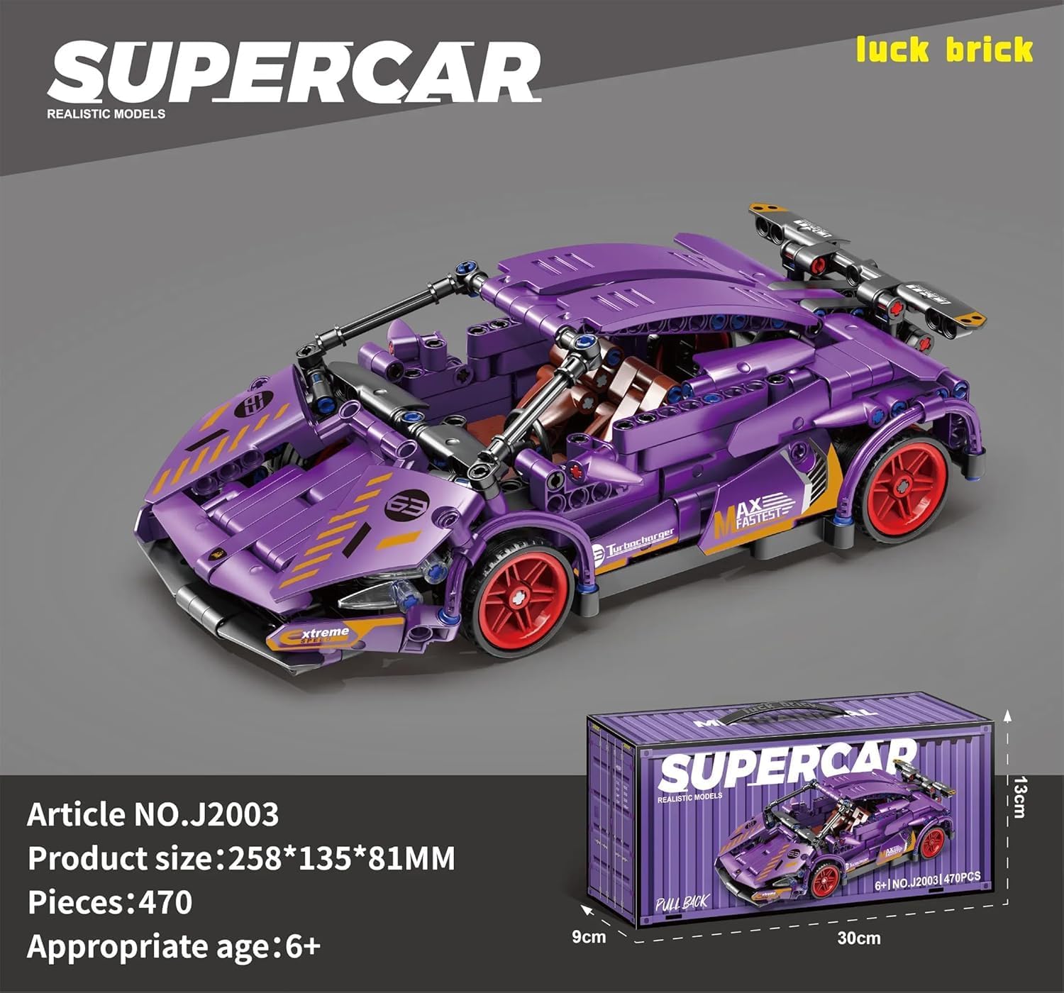 TOYSMAX 1:18 Scale Purple Lambo Racing Car Building Blocks – 470