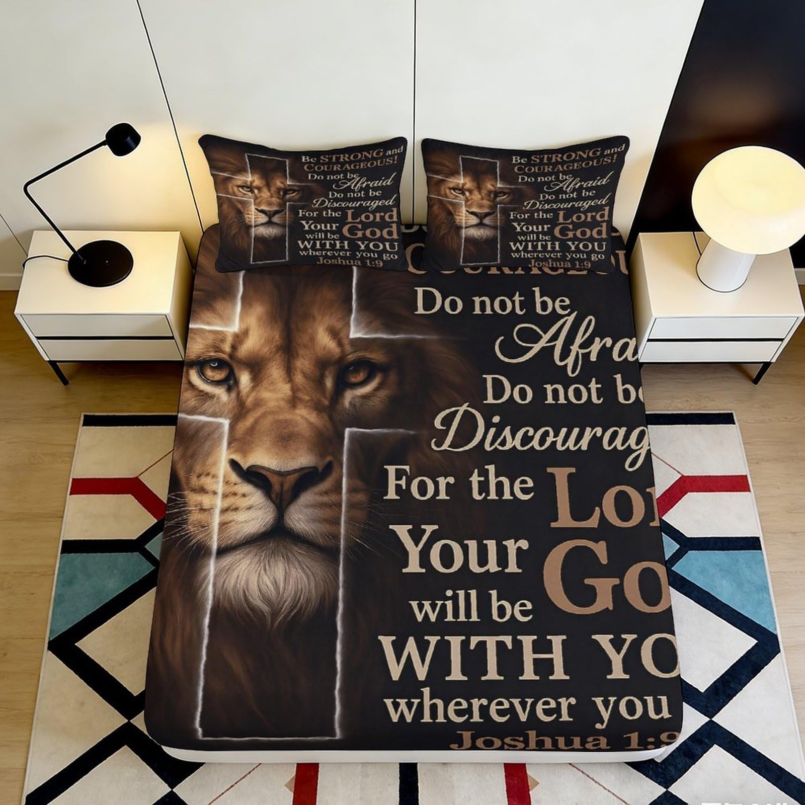 3D Printed Lion Fitted Sheet Microfiber Deep Pocket Non-Slip Bedroom Bedding Lion Mattress Fitted Cover Washable for Adults 200x200x25cm