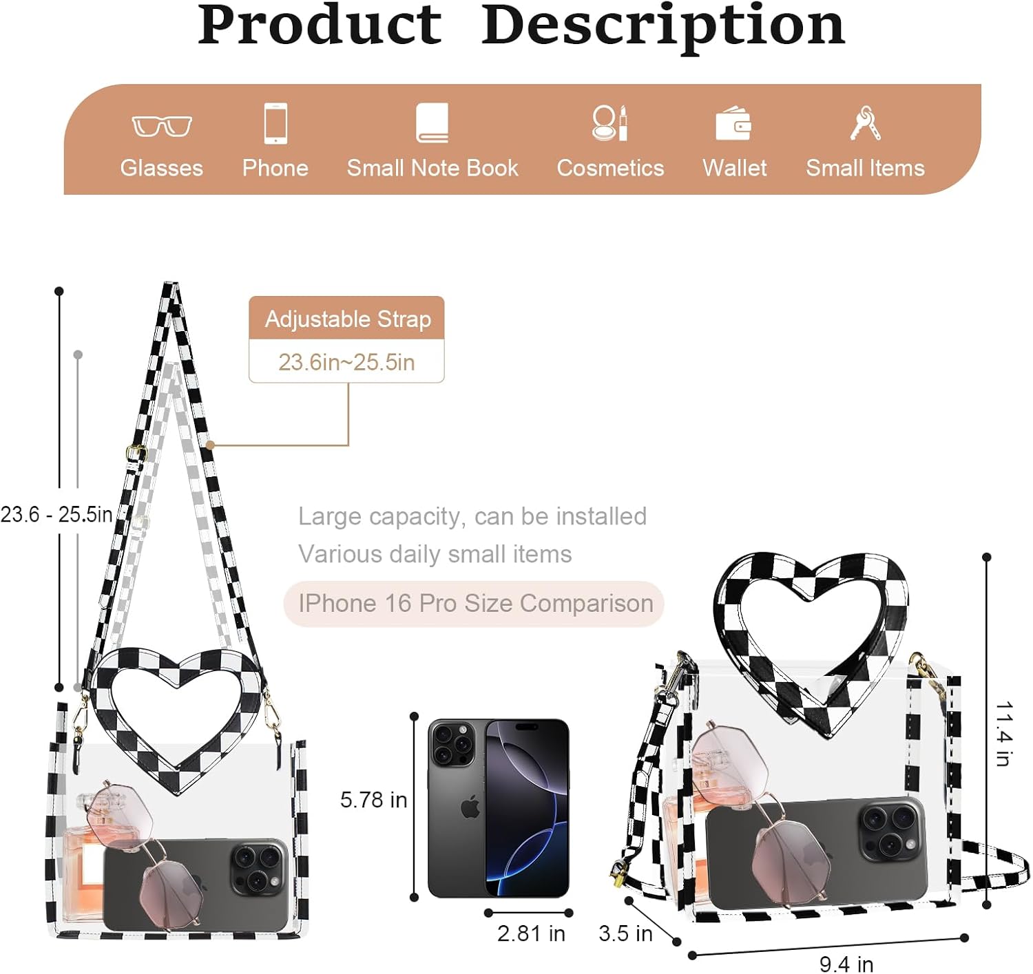 Clear Bag for Stadium Events, Clear Tote Bags for Women, Stadium Purses for Concerts Sports Fans