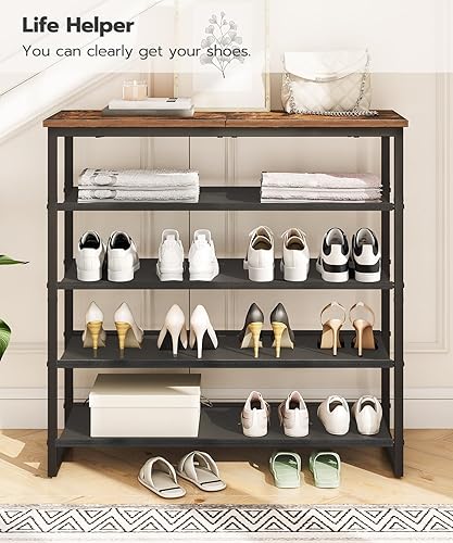 Miniatura 5 de HOOBRO Zapatero, organizador de almacenamiento de zapatos de 5 niveles con 4 estantes de tela Oxford y panel superior, capacidad para 16-20 pares de