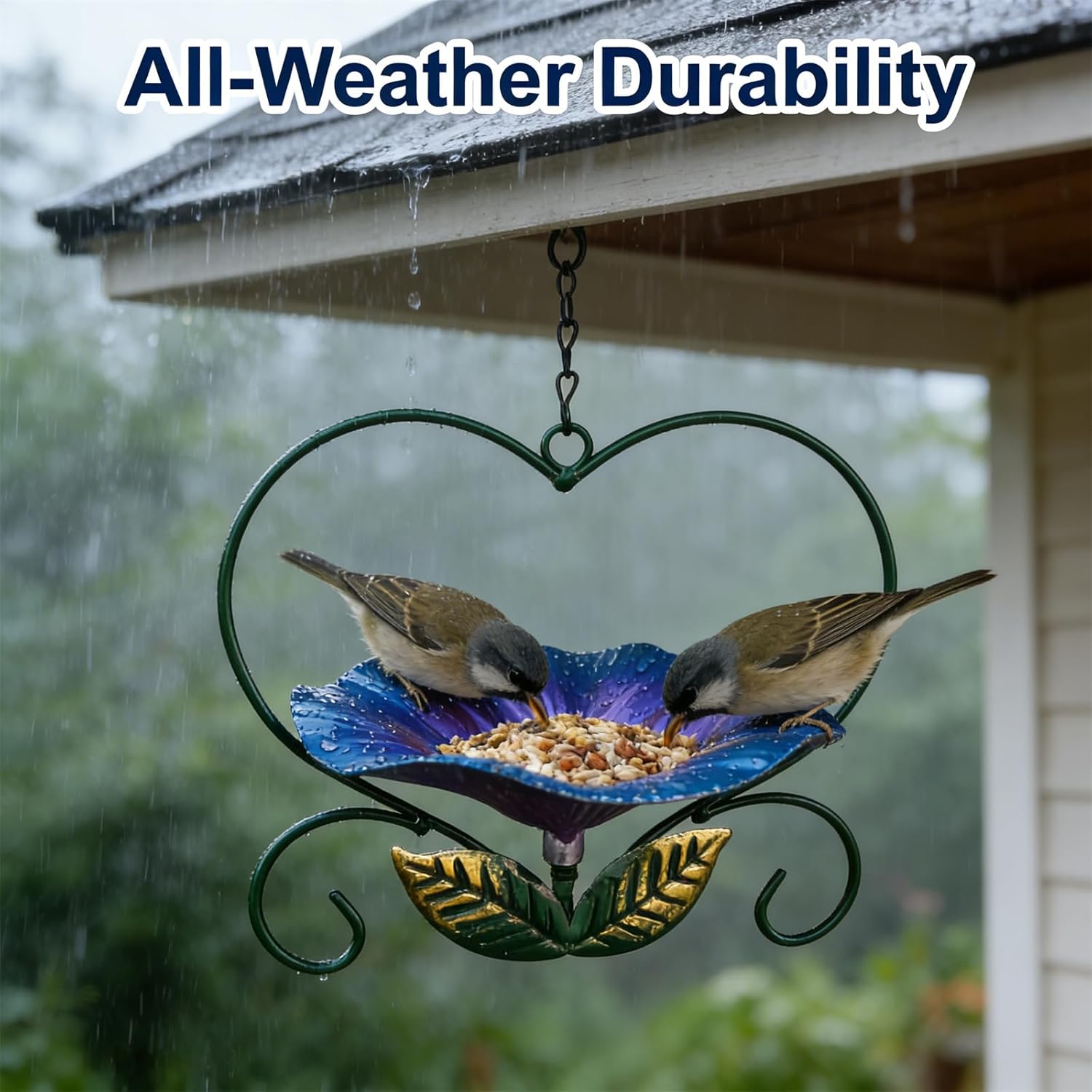 Heart-Shaped Wrought Iron Flower Bird Feeder, Signals Heart Shaped Bird Feeder Stake, Platforms Birds Feeders for Outside, Iron Flower-Shaped Hanging Birds Feeders Tray (RED+Purple)