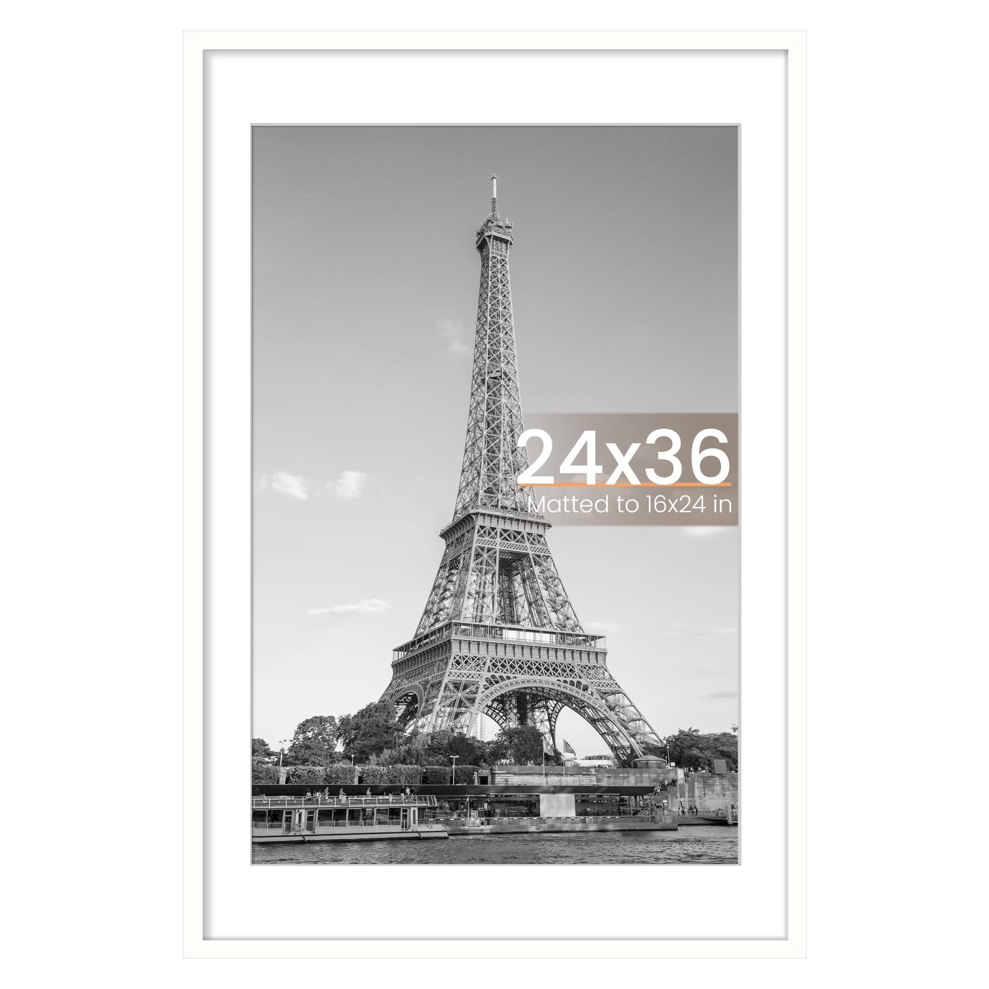 upsimples 24x36 Poster Frame, Display Pictures 20x30 with Mat or 24x36 Without Mat, Wall Hanging Picture Frame, White, 1 Pack