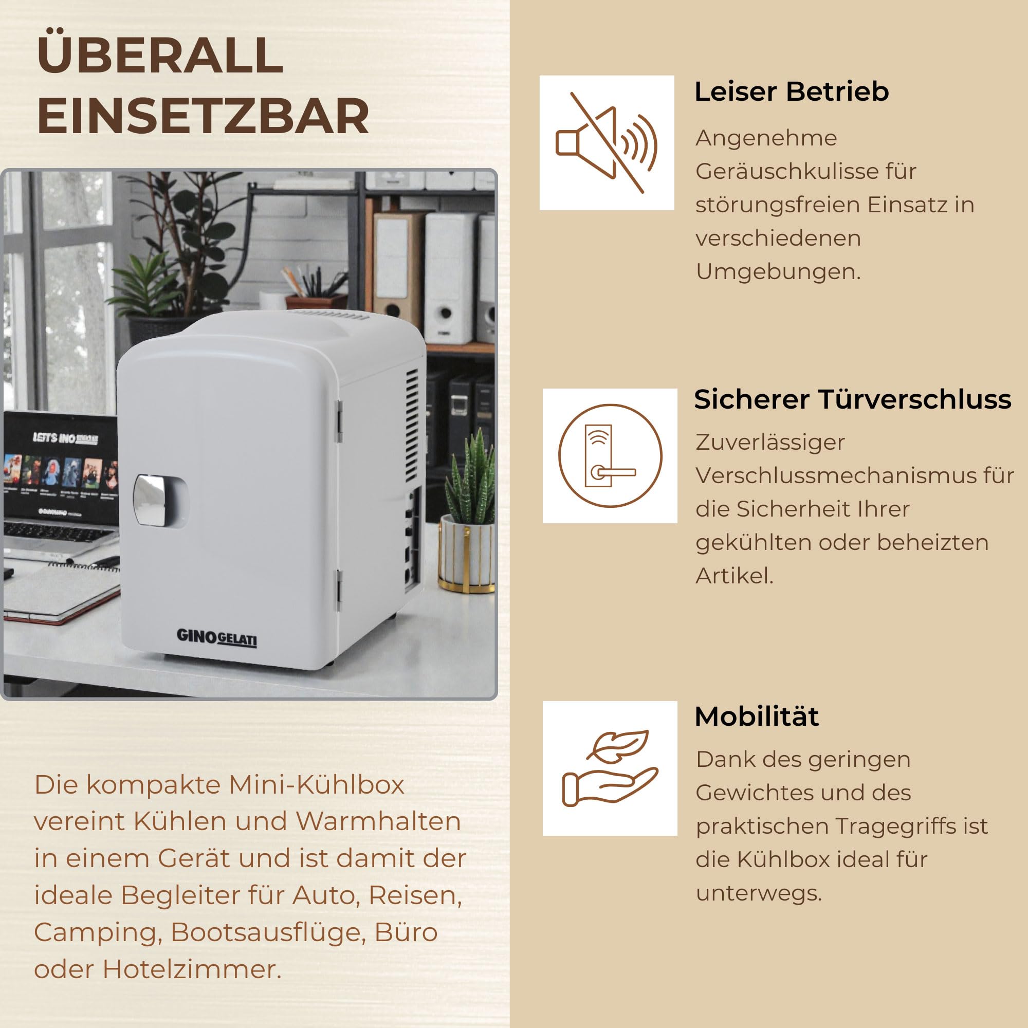 Gino Gelati 4 Liter 2 in 1 Mini Kühlschrank Kühlbox Warmhaltebox Campingkühlschrank 12 & 220 Volt, kühlt bis 25°C unter Umgebungstemperatur