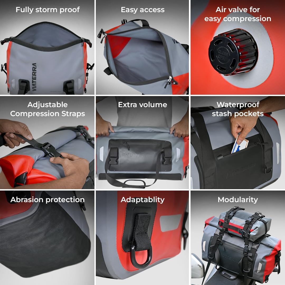 ViaTerra Nylon, PVC Drybag 55L Motorcycle Tailbag - 100% Waterproof Dry Bag I Universal Luggage & Works On All Motorbikes I No Modifications Or Saddle Stay/Rack Needed I Suitable As Travel Accessories - Image 6 thumbnail