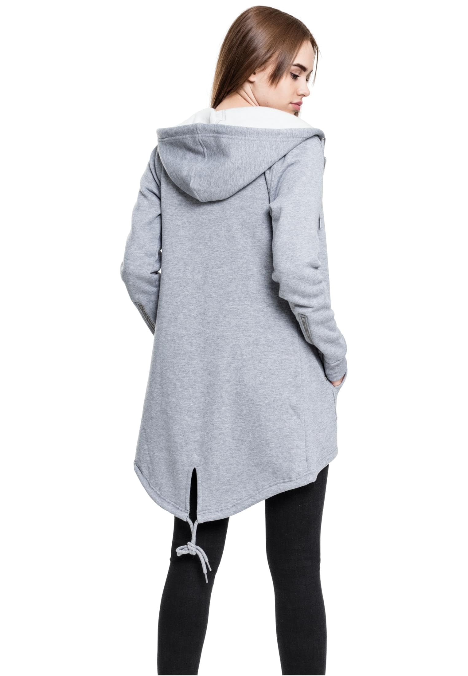 Urban Classics Parka Mujer Felpa Mujer Capucha con Cremallera Negro Rippbündchen Regular