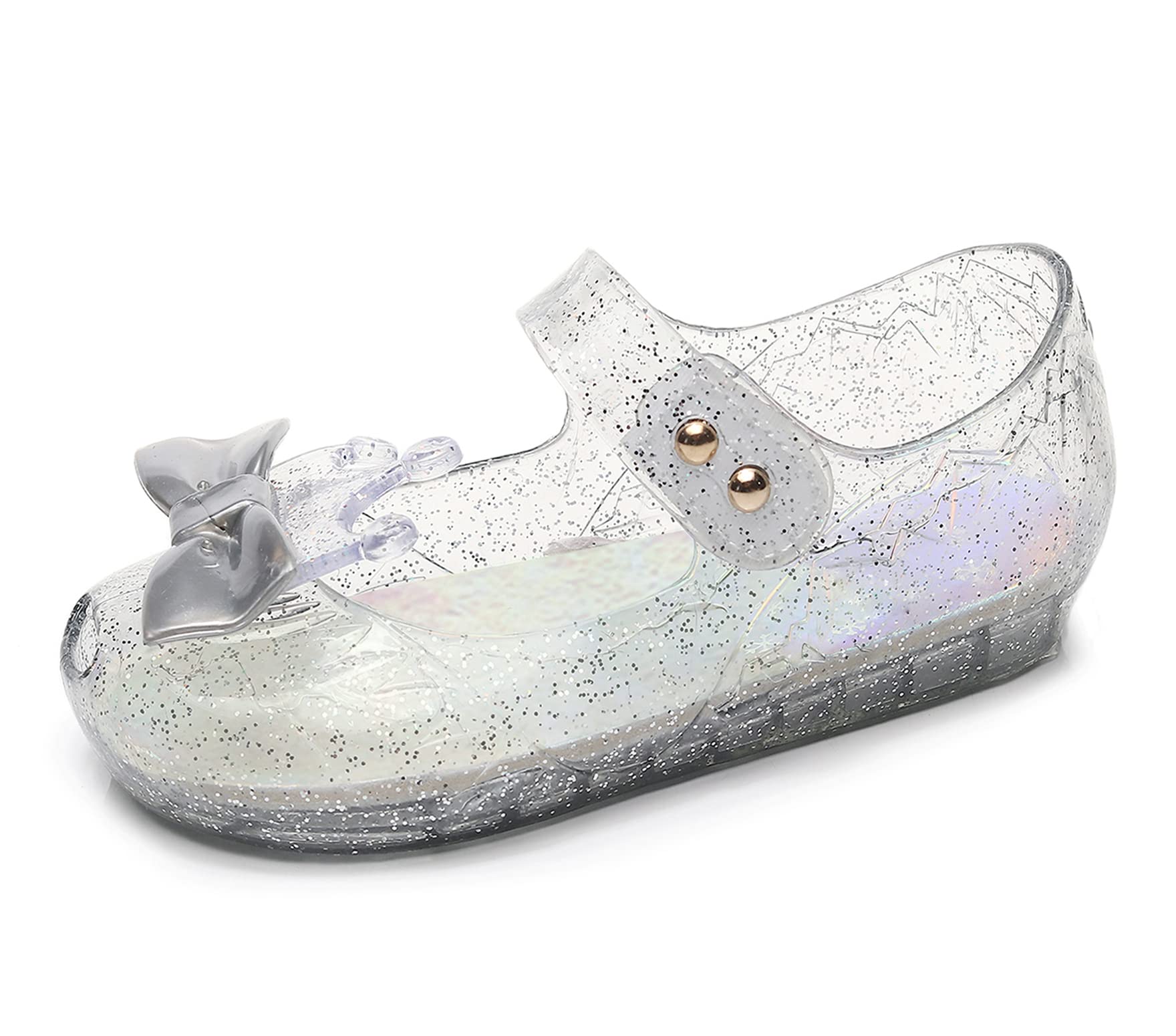 Jelly Shoes for Girls Princess Dress Up Flat Sandals for Toddler Cosplay Clear Glitter Jellies Mary Janes with Bow/Crown