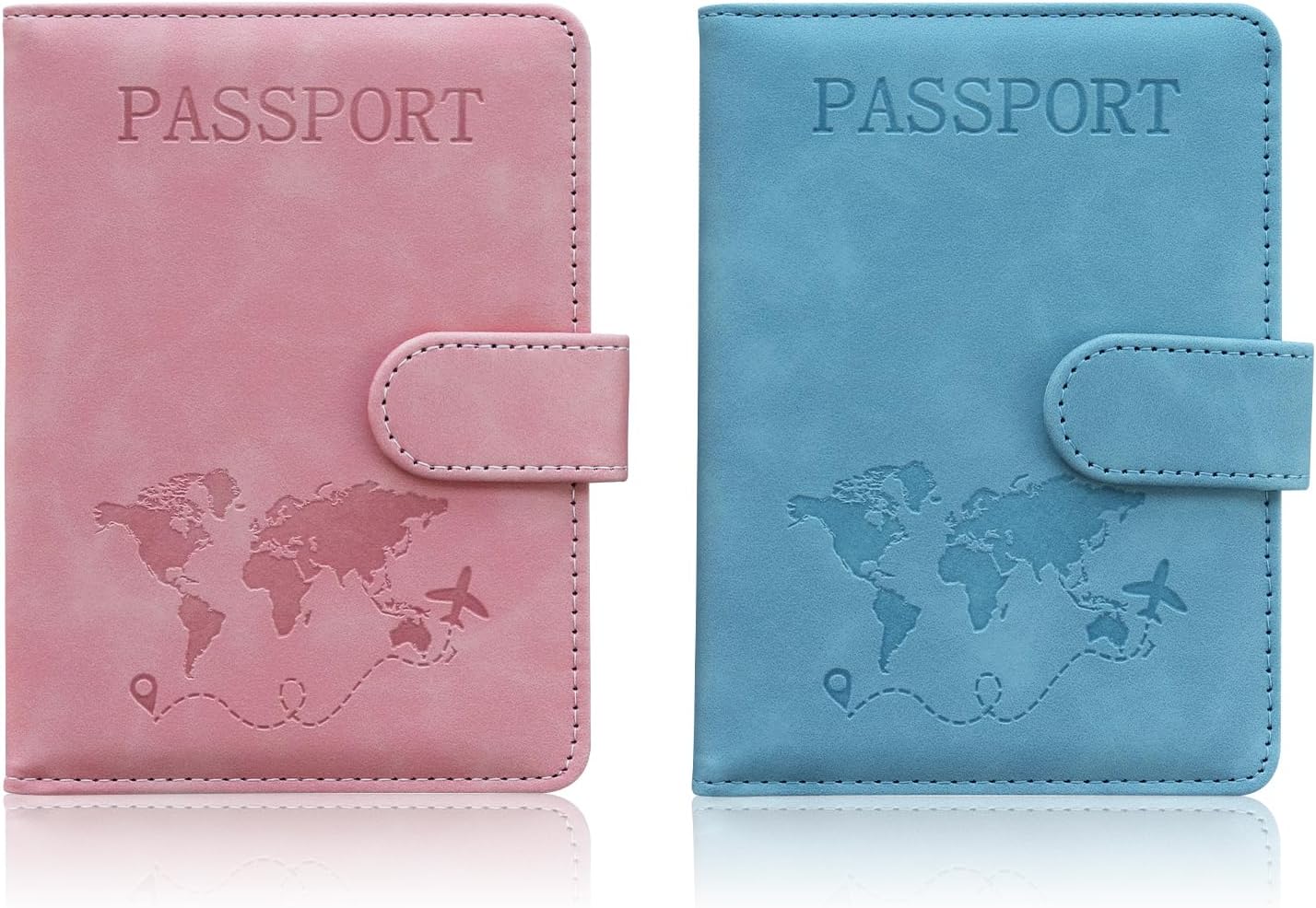 Passport Holder, RFID Anti-Theft Passport Organiser, Magnetic Buckle, Lightweight and Portable, Business Travel Essential, Pink + Light Blue, A6-Format, Minimalist
