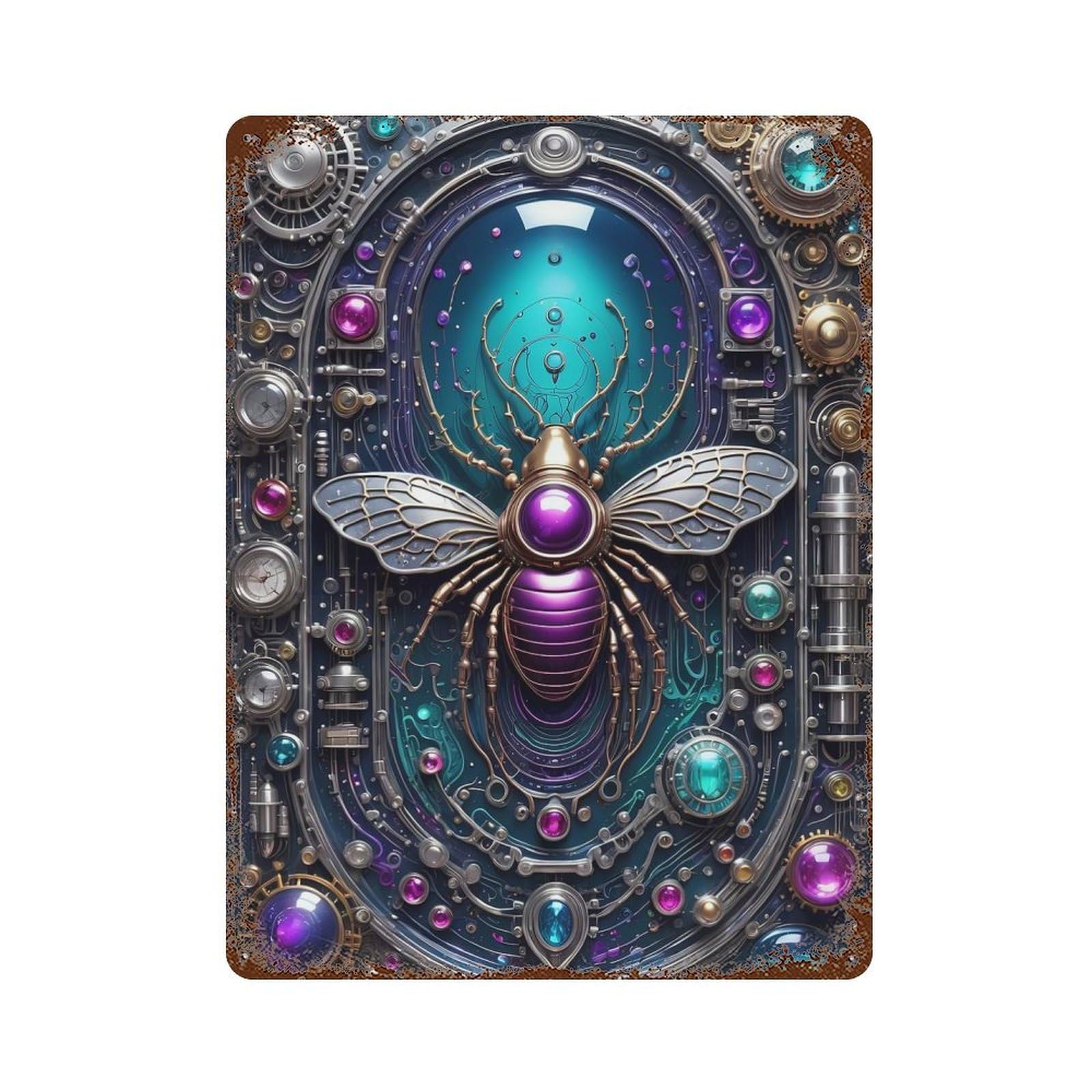 Steampunk Mechanical Bee 15.7"x11.8" Weathered Tin Sign, Shabby Chic Decor for Farmhouse, Kitchen And Entryway Decor