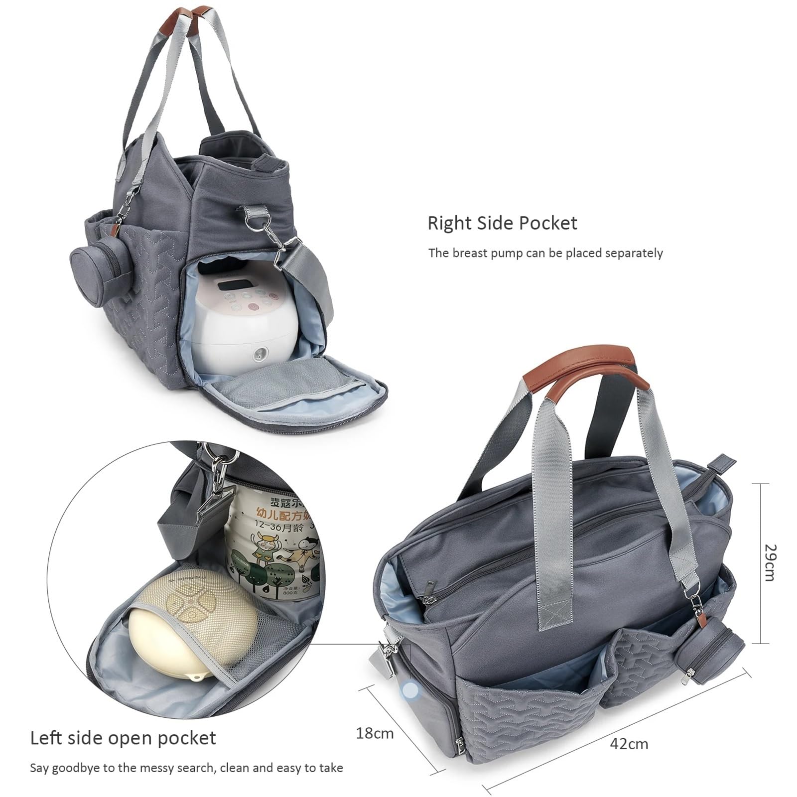 Wickeltasche Kinderwagen Milchpumpentasche, Wickeltasche, Tragetasche mit Schnullertasche, große Reisewindeltasche for Mama und Papa, Milchpumpentasche, Kinder-Kinderwagen-Taschen-Organizer(Dark gray)