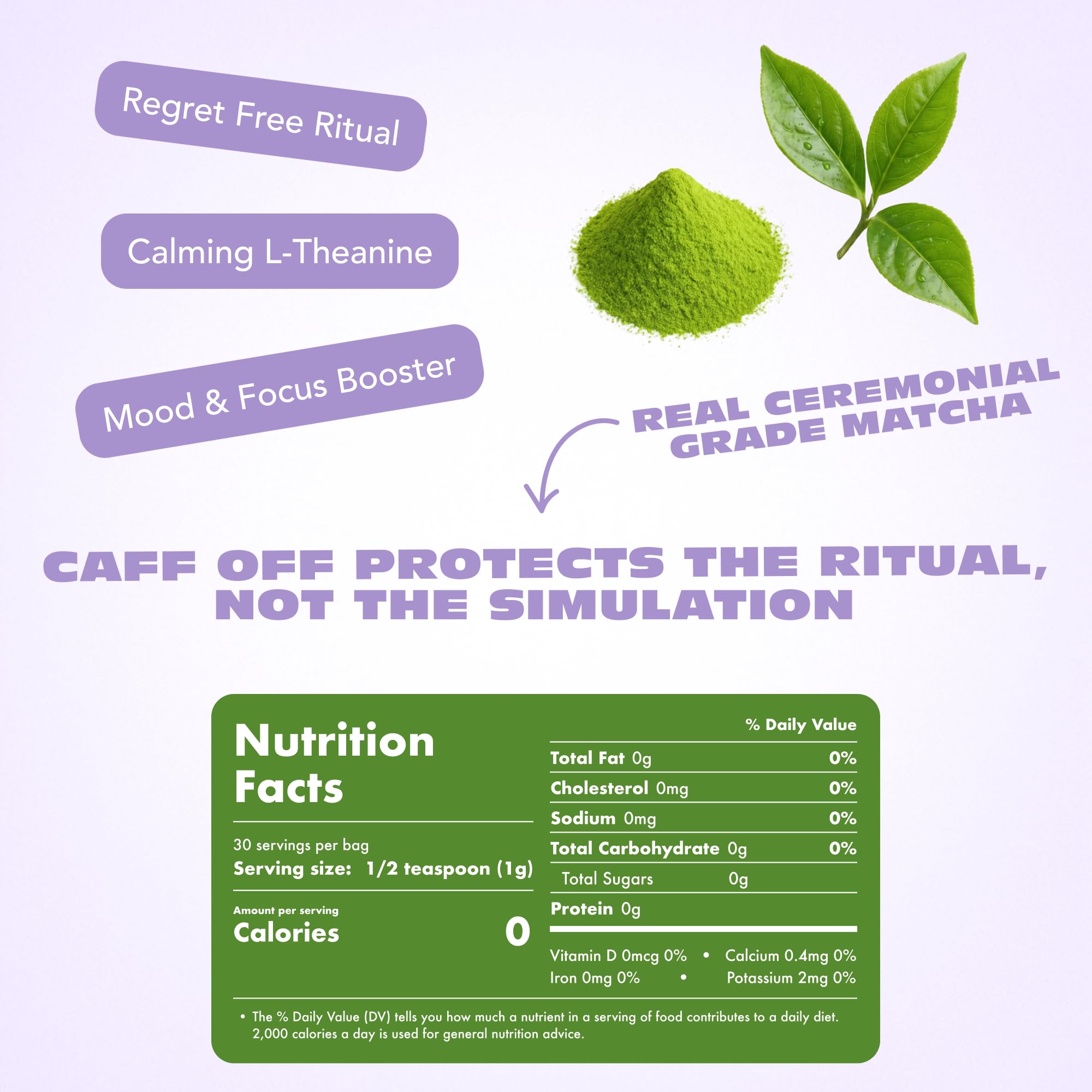 Caff Off Decaf Matcha Green Tea Powder From Japan – Small Premium Bag - 1.06 oz / 30 g – Ceremonial Grade – Naturally Decaffeinated Without Chemicals – Tested for Heavy Metals