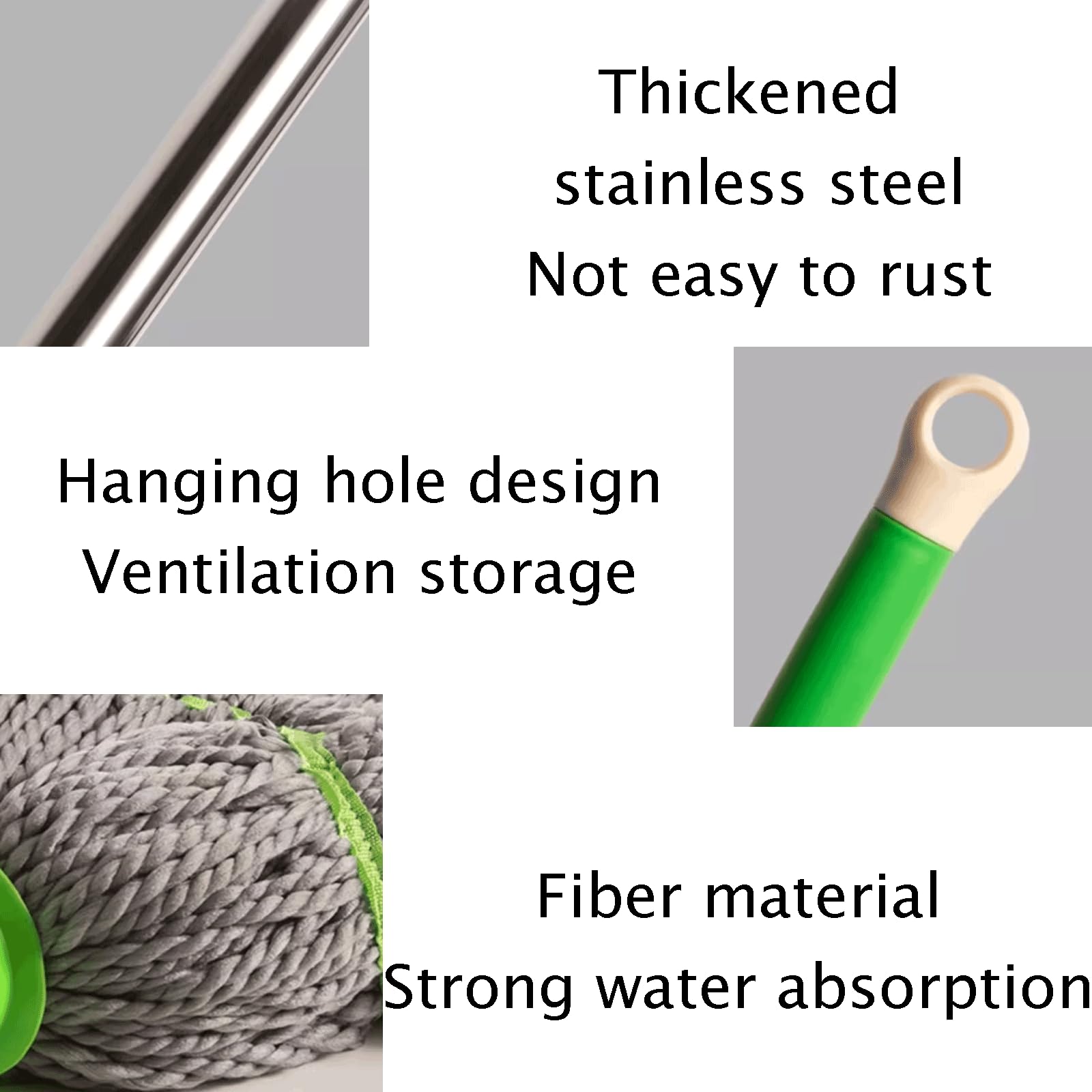 Riutilizzabile Mop Portatile in Acciaio Inossidabile con 1 Testa in Fibra di mop Mop riutilizzabili in Corda Mop per Pulizia autocompressivo per la Pulizia del Pavimento Rimovibile